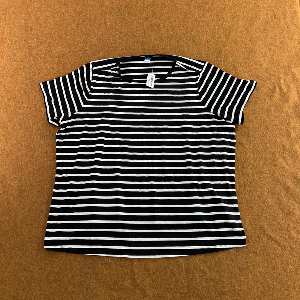 Old Navy Womens 2X Black Striped Luxe Short Sleeve T-Shirt NWT